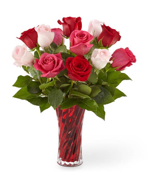 Valentine's Day pink and red luxury mixed rose bouquet same day rose delivery