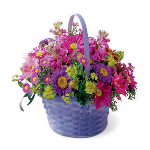 Discount flowers basket delivery from Send Flowers, a purple flower basket bouquet