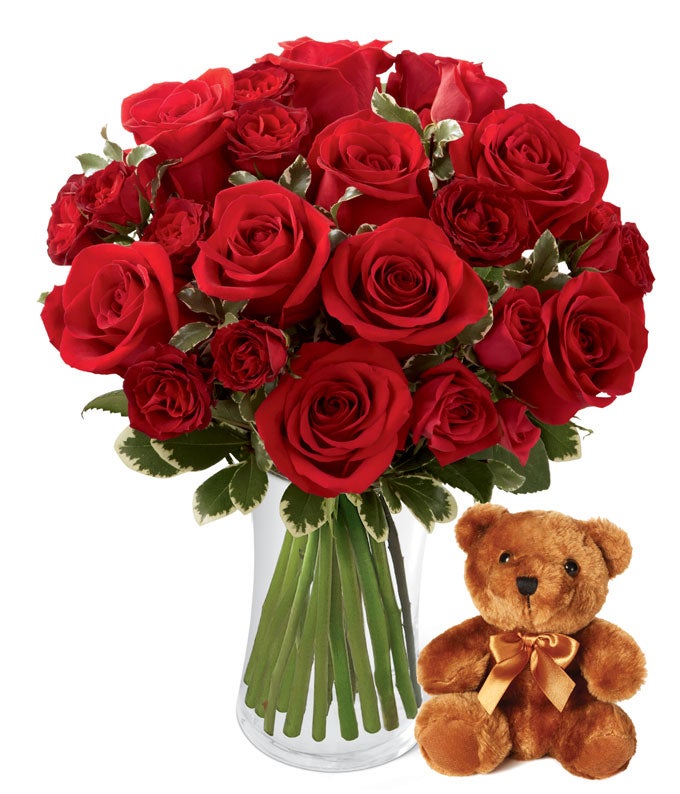 rose bouquet with teddy bear