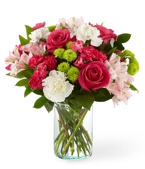 Valentine's Day flower delivery under 50 with pink roses and cheap flowers