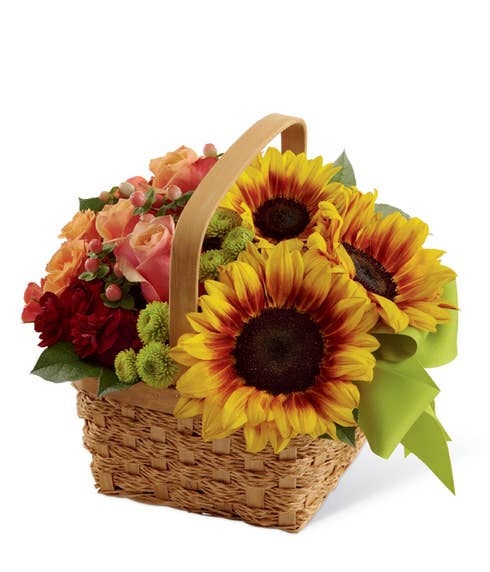 Basket bouquet and sunflower arrangements from send flowers online