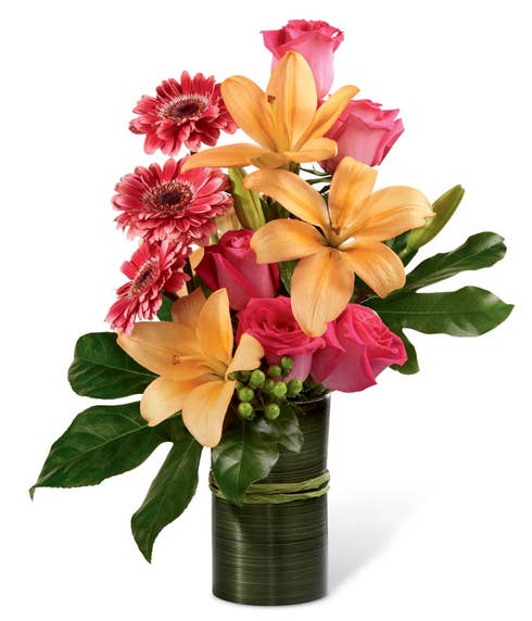 Pink gerbera daisies and peach asiatic lilies for delivery