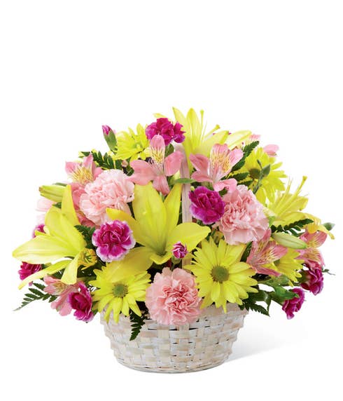 Yellow lily flowers basket 
