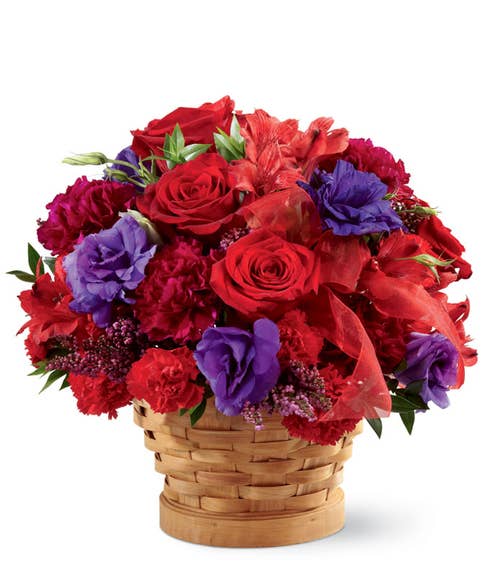 Red roses and red lilies, cheap mothers day flowers free delivery