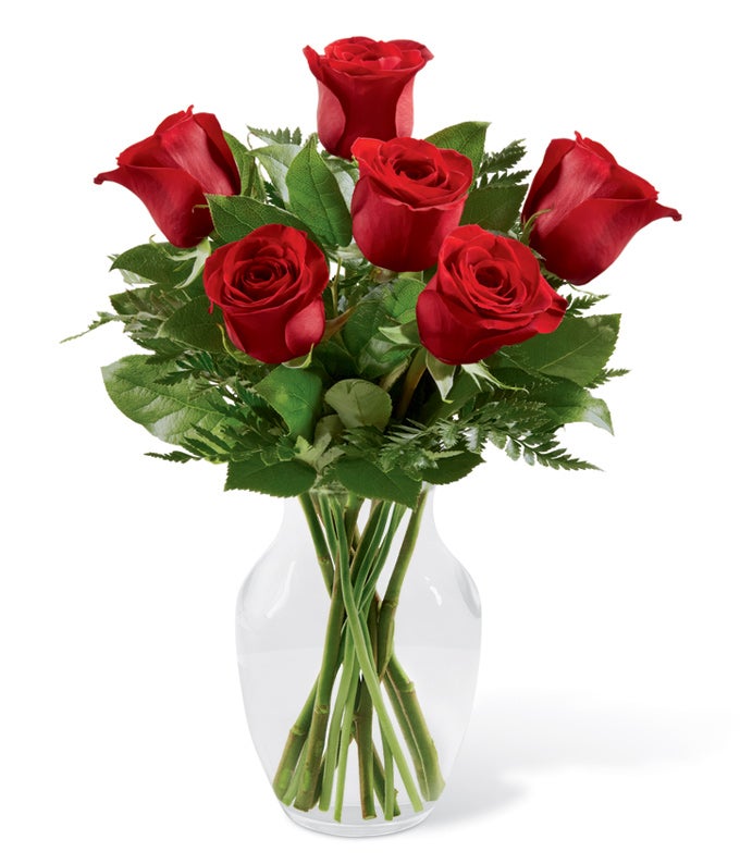 6 stem long red rose bouquet, cheap roses delivery