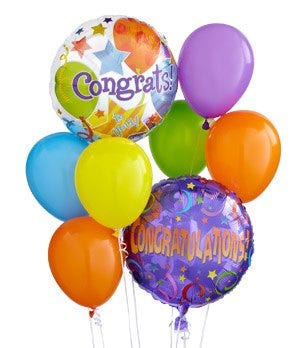 2 pieces Congratulations Mylar Balloons and 6 pieces  Colorful Latex Balloons Hand Tied with a Ribbon