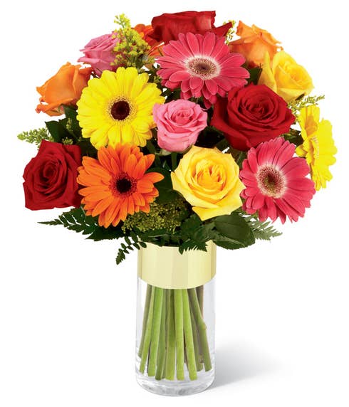 Gerbera daisy bouquet with pink, orange and red gerbera daisies
