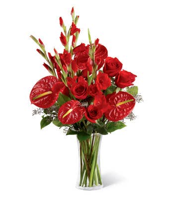 Sympathy bouquet of anthurium and roses
