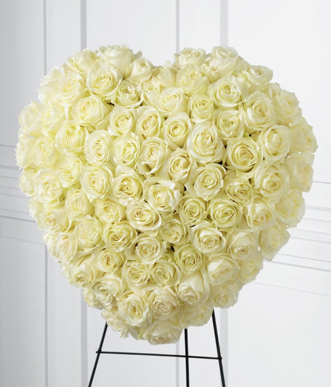 Heart Shaped Flower Arrangement Including White Roses and Stand Display