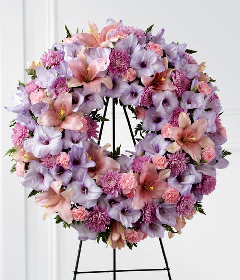 pastel funeral flower wreath delivery from send flowers, sending funeral flowers