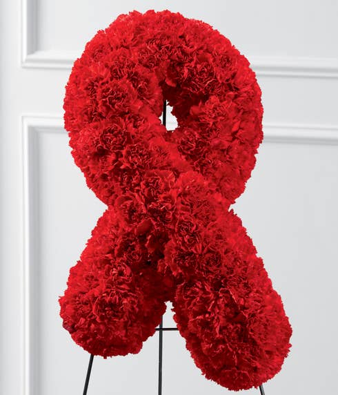 Red ribbon heart disease flowers funeral standing spray for funeral delivery