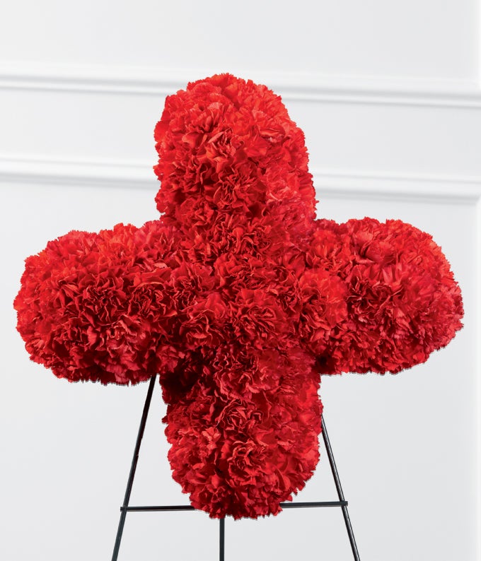 A Bouquet of Red Carnations, American Cross Shaped and Wire Easel with Card Message Included