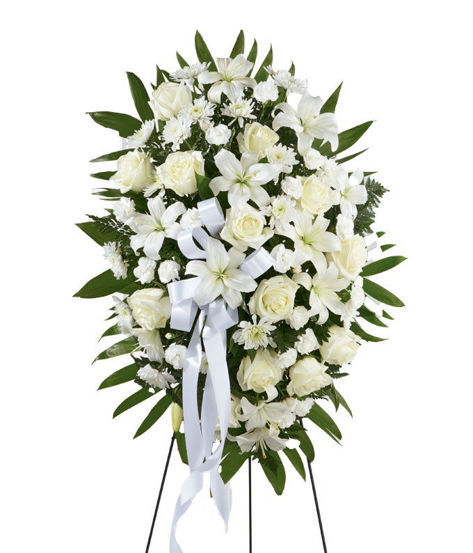  Flower Arrangement Including White Asiatic Lilies, White Roses, White Mini Carnations and Chrysanthemums