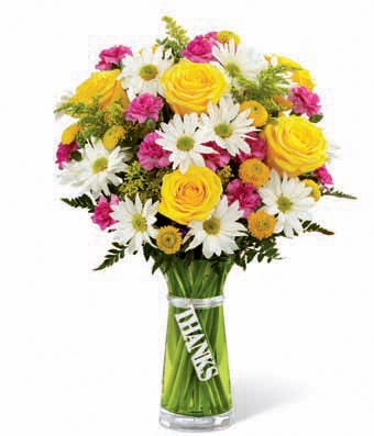 Yellow rose and white traditional daisy thank you bouquet with carnations