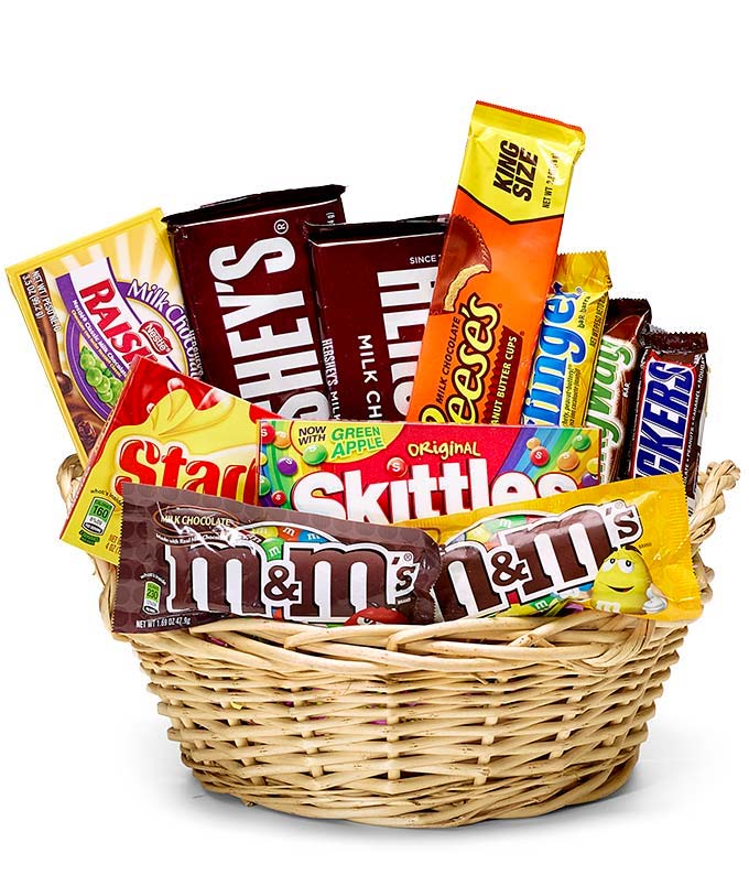 Popular Treats & Snacks in a Keepsake Container with Card Message