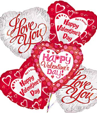 Valentines day ballon bouquet with i love you mylar balloons bouquet