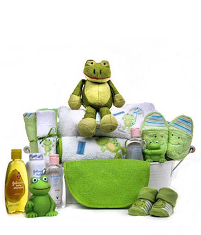 new baby boy frog gift basket, newborn baby boy gift basket for a new mother