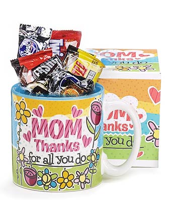 Variety of Mini Hershey Candies in a Mom-Themed Cup with a Pretty Decorative Box