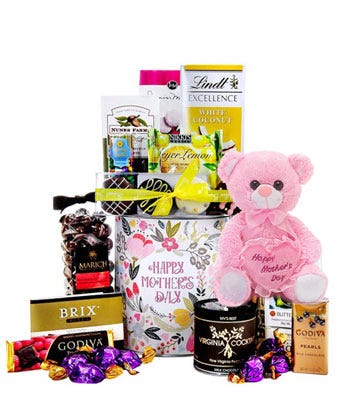 gourmet mothers day gift basket delivery cheap with teddy bear chocolate and gifts