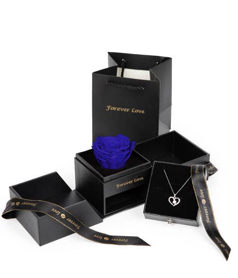Forever Love Blue Rose & Necklace Gift Set
