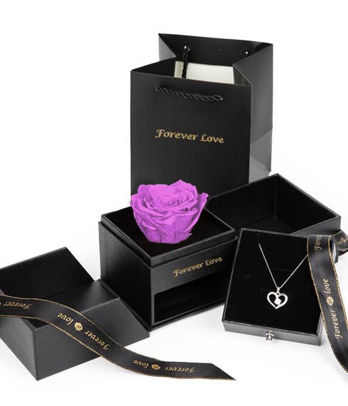 Forever Love Purple Rose & Necklace Gift Set