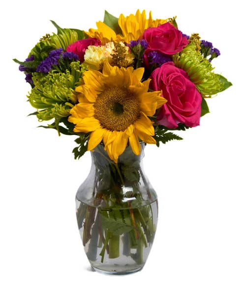 Contemporary sunflower bouquet with carnations and roses