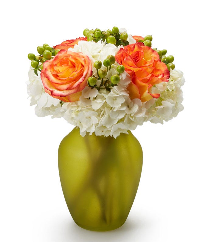 Luxury flower bouquet delivery with orange roses and white hydrangea