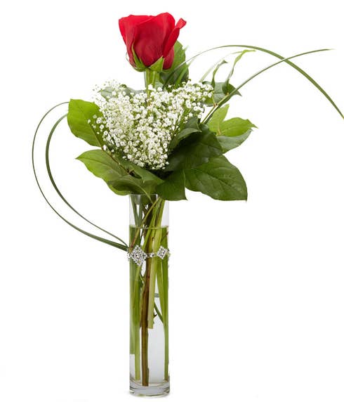 One single red rose bouquet for same day delivery roses at Send Flowers