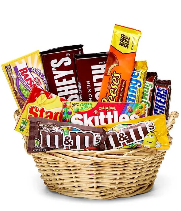  Popular Treats & Snacks in a Keepsake Container with Card Message