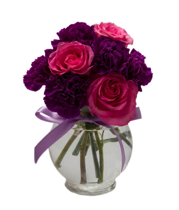 Small bouquet of flowers and pink and purple rose carnation bunch bouquet