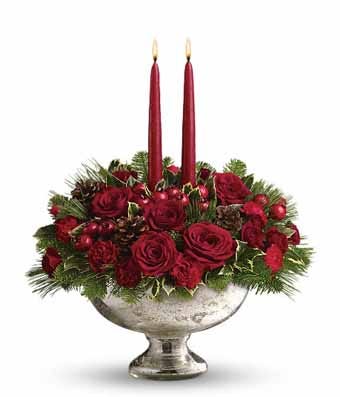 Red roses in this rose centerpiece and rose delivery from send flowers