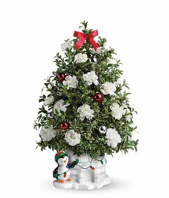 Penguin Christmas tree arrangement and tree planter