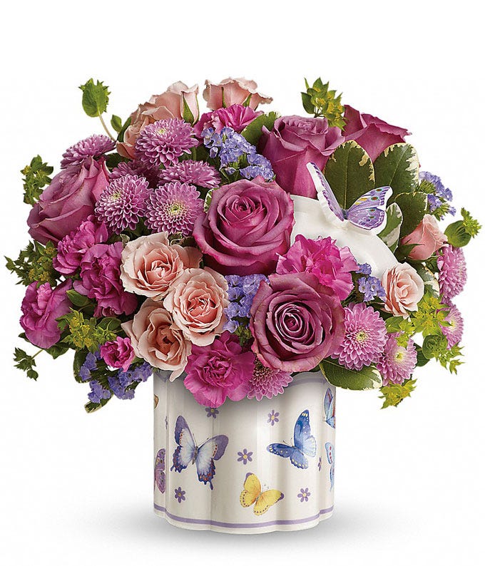 butterfly flower bouquet with butterfly flower vase for same day flower delivery