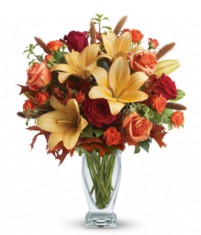 Rose and lily bouquet with red roses & orange lilies from sendflowers