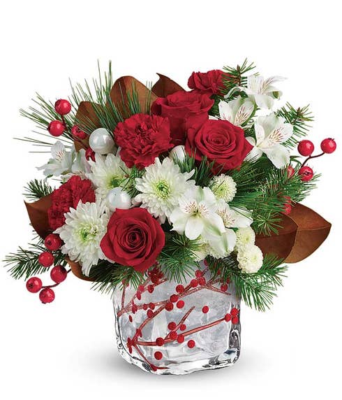 Holiday berry arrangement delivery and same day christmas flower berry bouquet