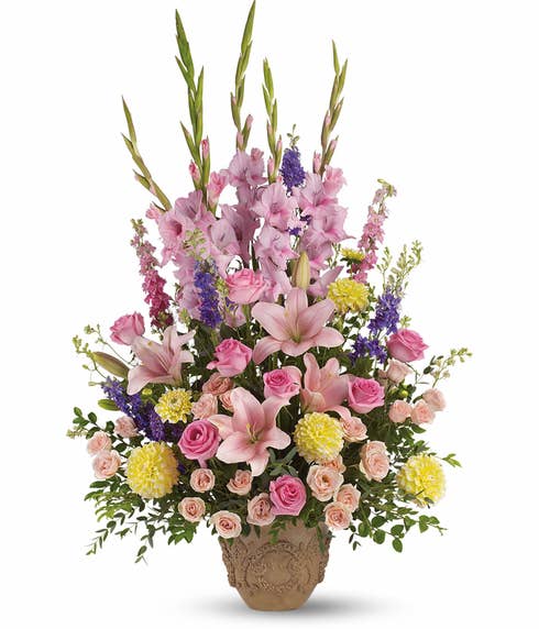 Pink lily sympathy flowers, shop the cheap sympathy flowers now