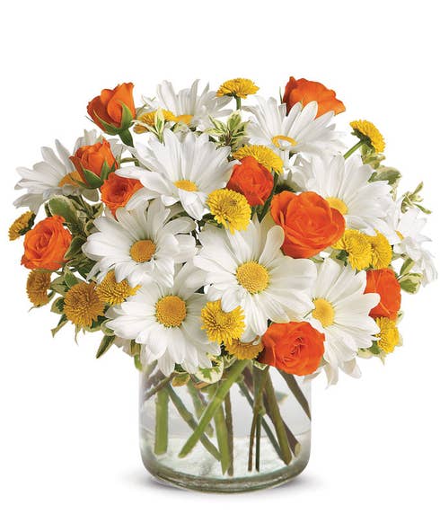 Orange flower vase with orange flower bouquet at Send Flowers