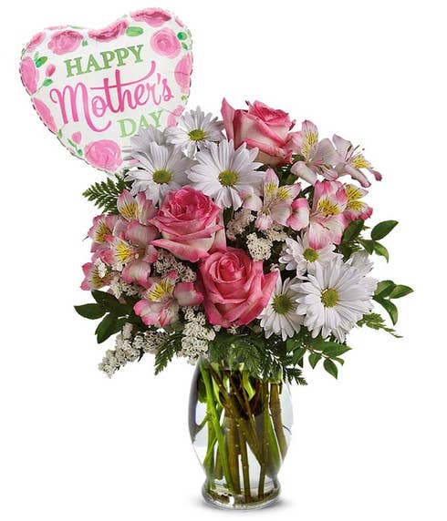 Mothers Day flowers and balloons and balloon roses bouquet