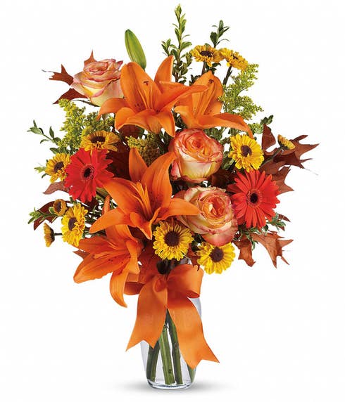 orange lily bouquet and fall flower delivery from send flowers usa