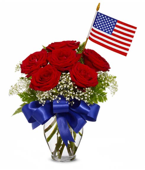 Patriotic flower delivery with a flag