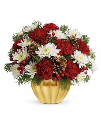 Christmas pinceon red flower bouquet and holiday flower arrangement