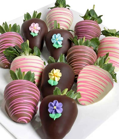 Chocolate Covered Floral Strawberries - 6 Pieces