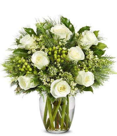 Snow White Christmas Rose Bouquet - Premium