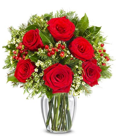 Red Rose and Berry Winter Bouquet 