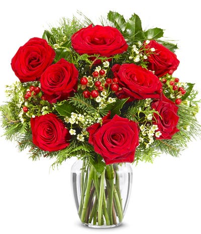 Red Rose and Berry Winter Bouquet - Premium