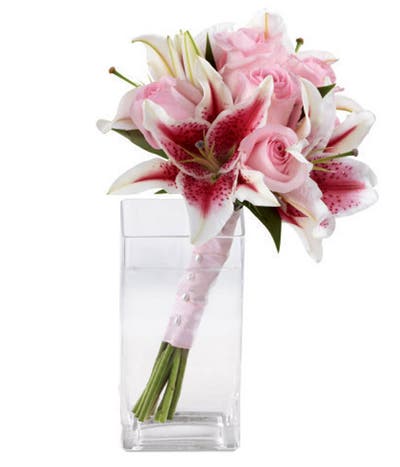 Love's Reflection Pink Roses and Lily Bouquet