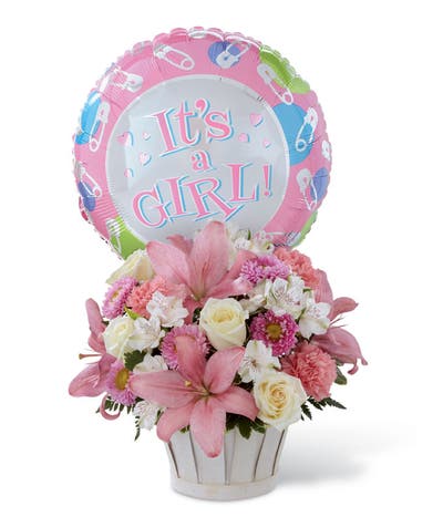 Newborn Baby Girl Flower And Balloon