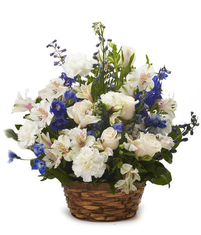 Rose And Delphinium Flower Basket