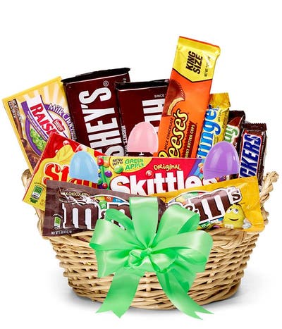 Chocolate Candy Gift Basket - Green Bow