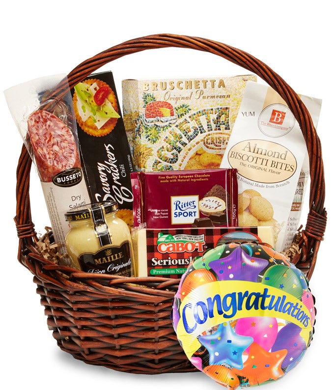 Gourmet Congratulations Gift Basket And Balloon at Send Flowers